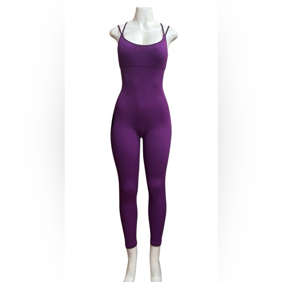 FASHION NOVA SPORT. Purple Ribbed Jumpsuit - Picture 1 of 4